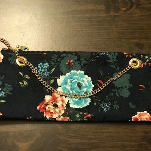 Lime Green and Dark Navy Floral clutch